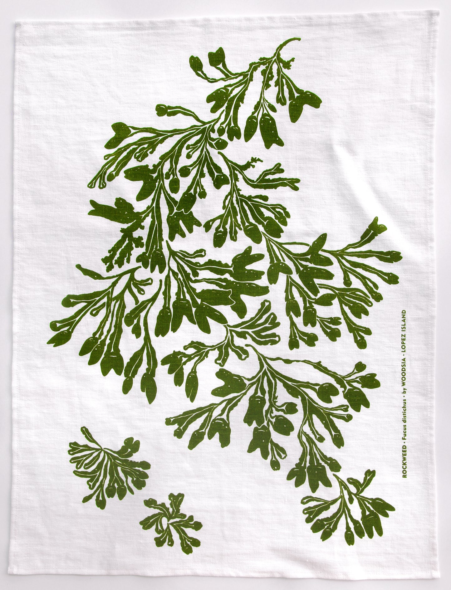Seaweed Kitchen Towel in Fresh Green on White Linen