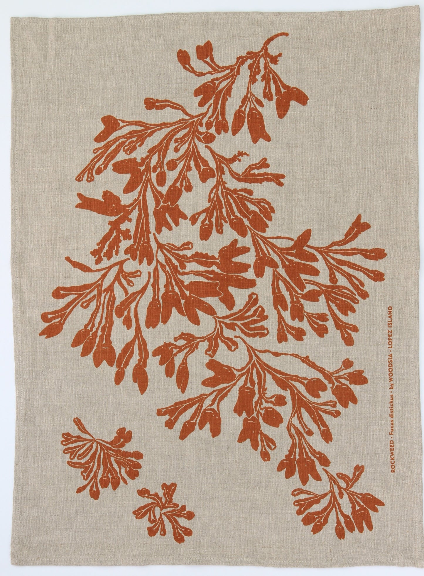 Seaweed Kitchen Towel in Ochre on Natural Linen