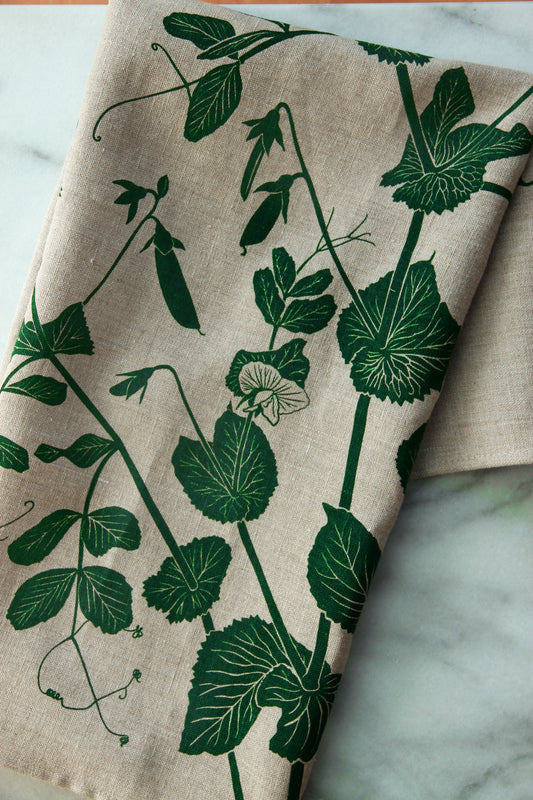 Snap Pea Kitchen Towel in Crisp Pea on Natural Linen