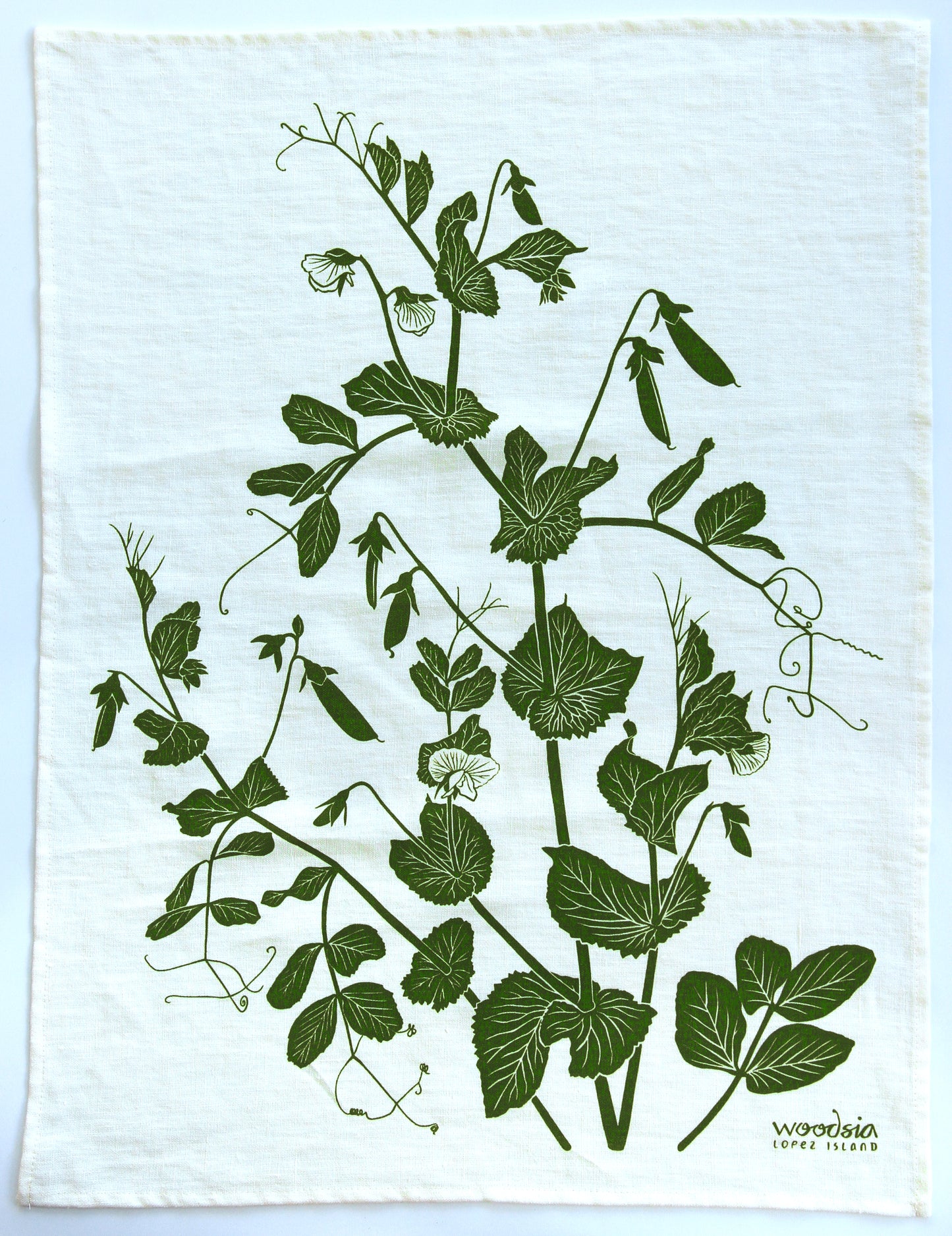 Snap Pea Kitchen Towel in Crisp Pea on White Linen