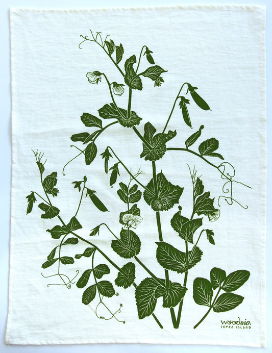 Snap Pea Kitchen Towel in Crisp Pea on White Linen