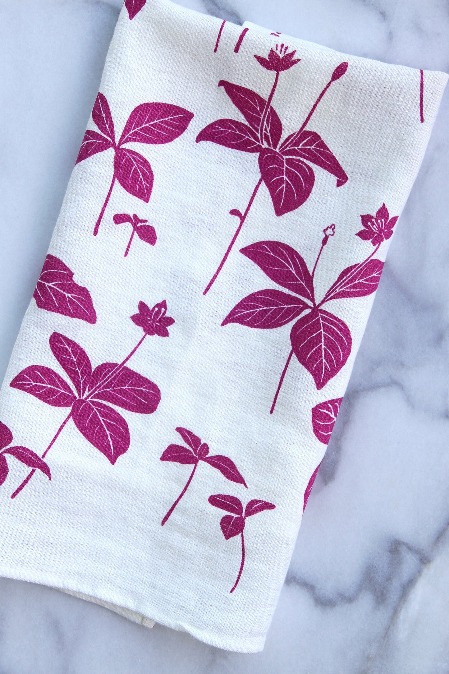 Starflower Kitchen Towel in Rosebud on White Linen