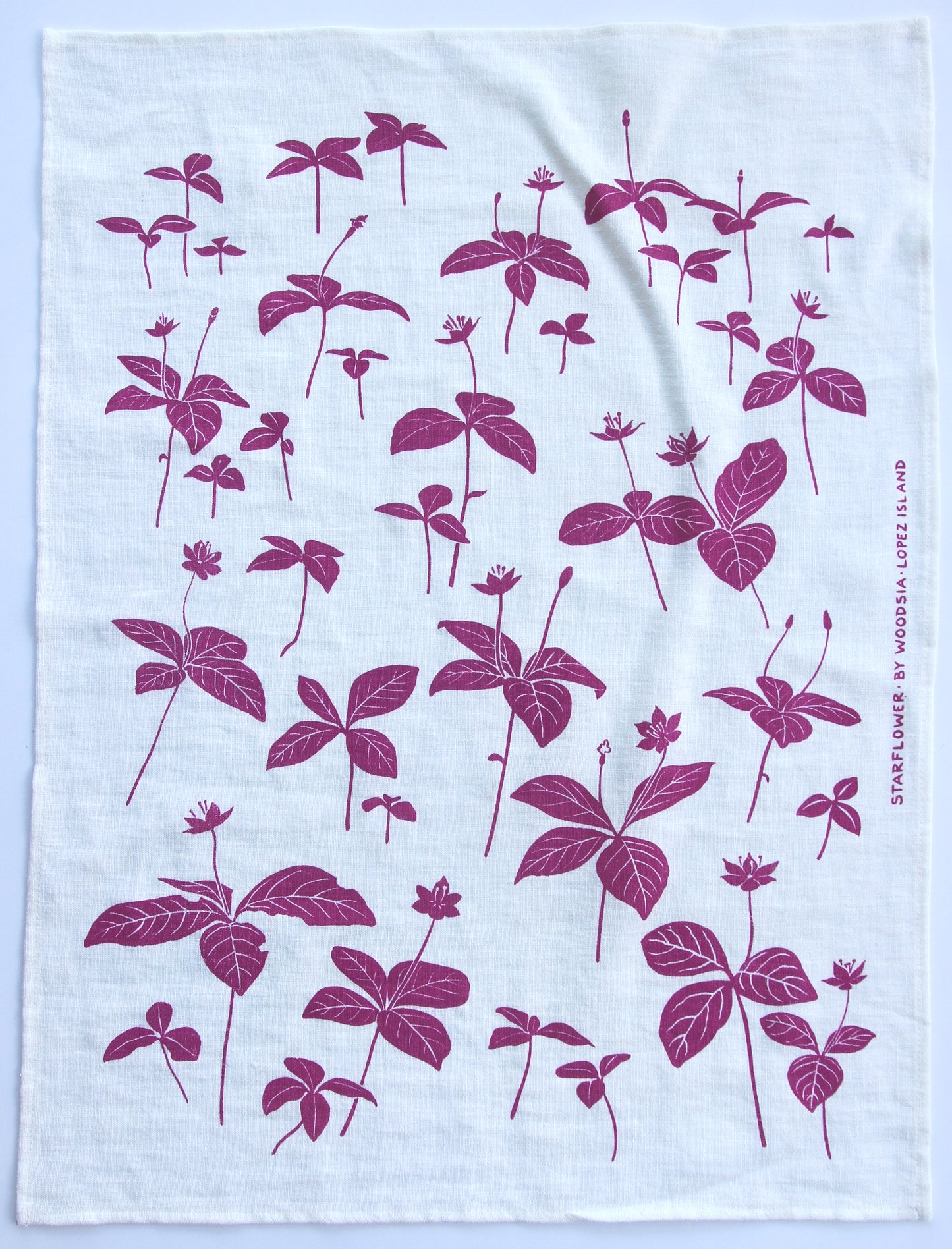 Starflower Kitchen Towel in Rosebud on White Linen
