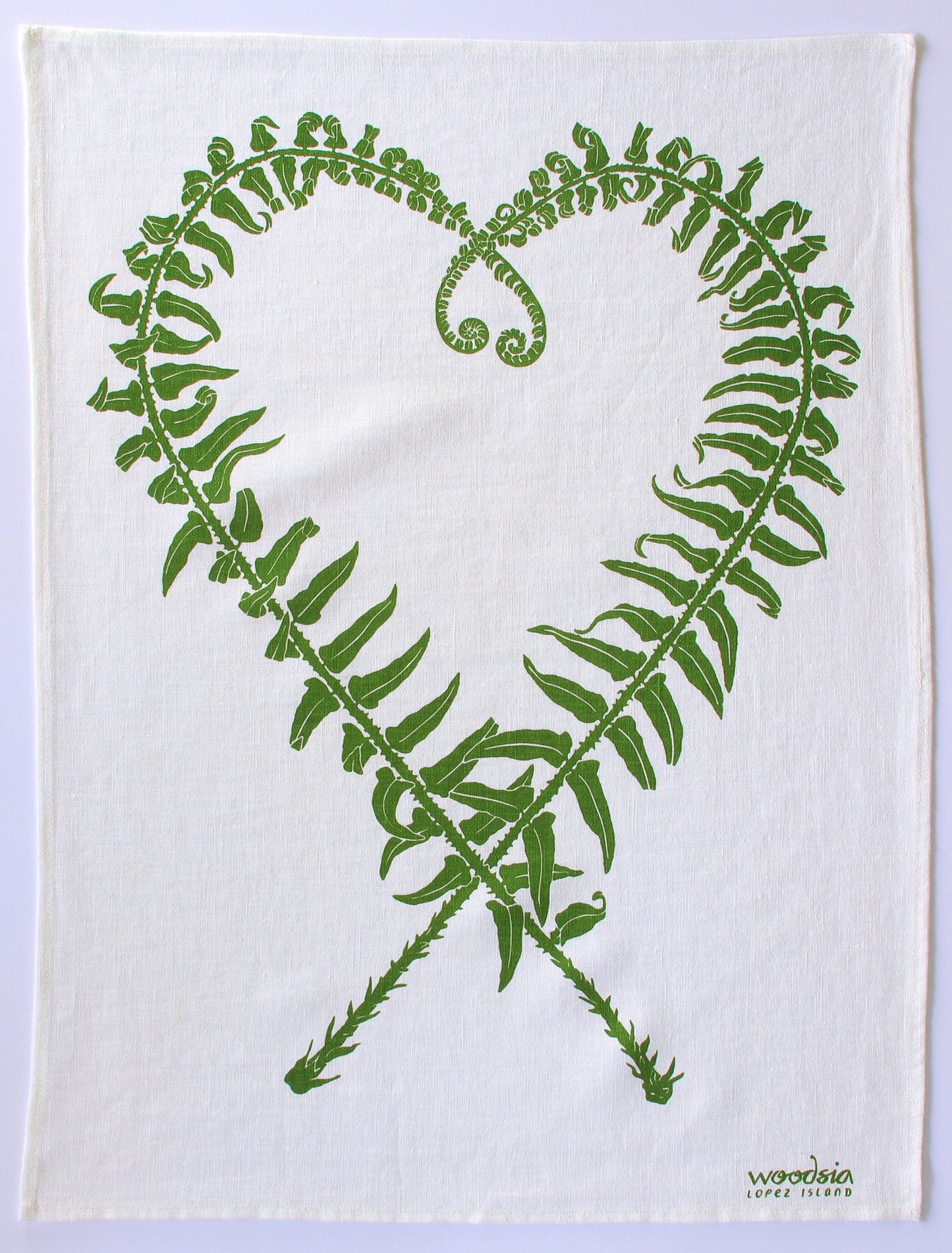 Sword Fern Kitchen Towel in Leaf on White Linen