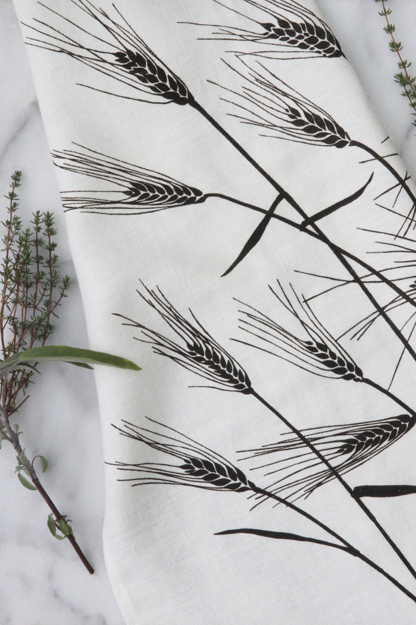 Wheat Kitchen Towel in Black on White Linen