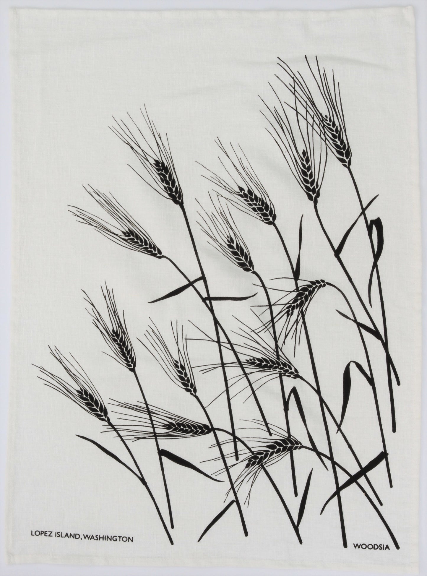 Wheat Kitchen Towel in Black on White Linen