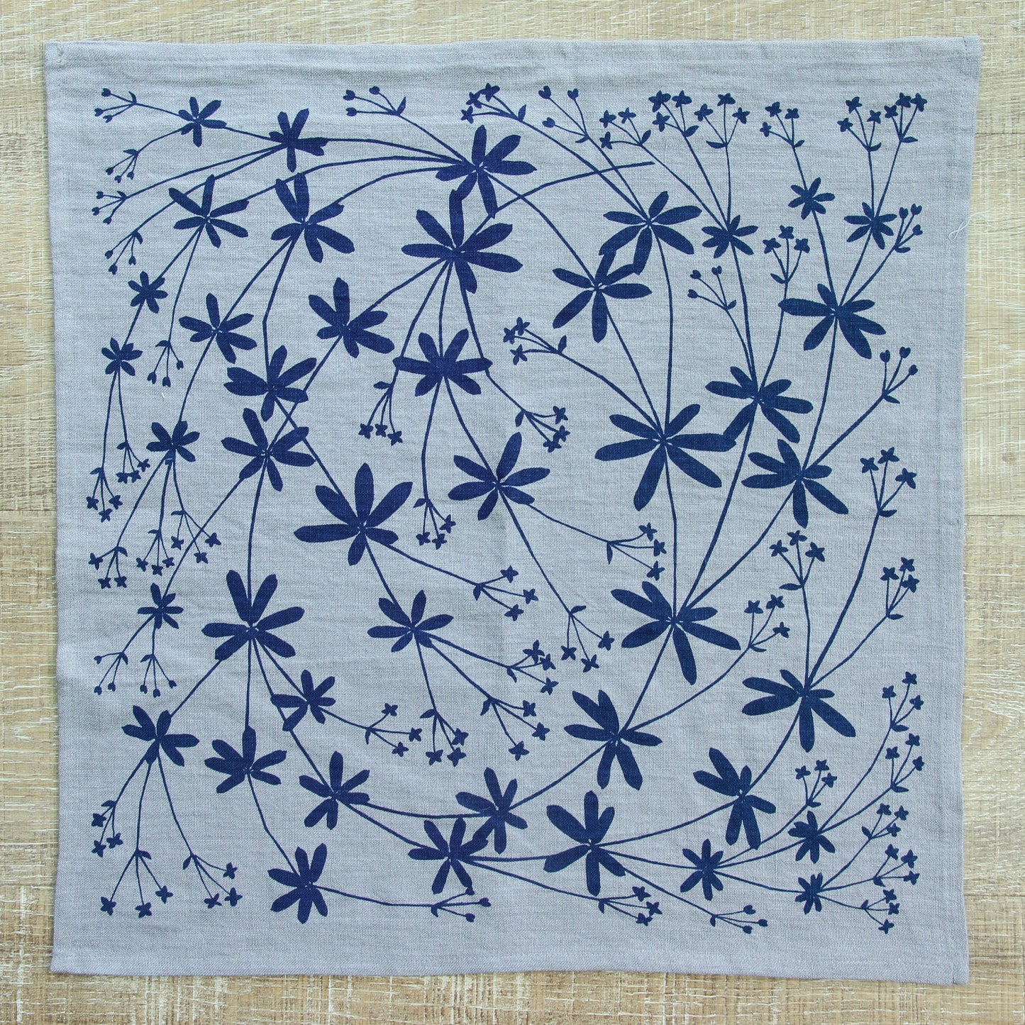 Bedstraw Napkin in Cobalt Blue on Cool Grey Linen