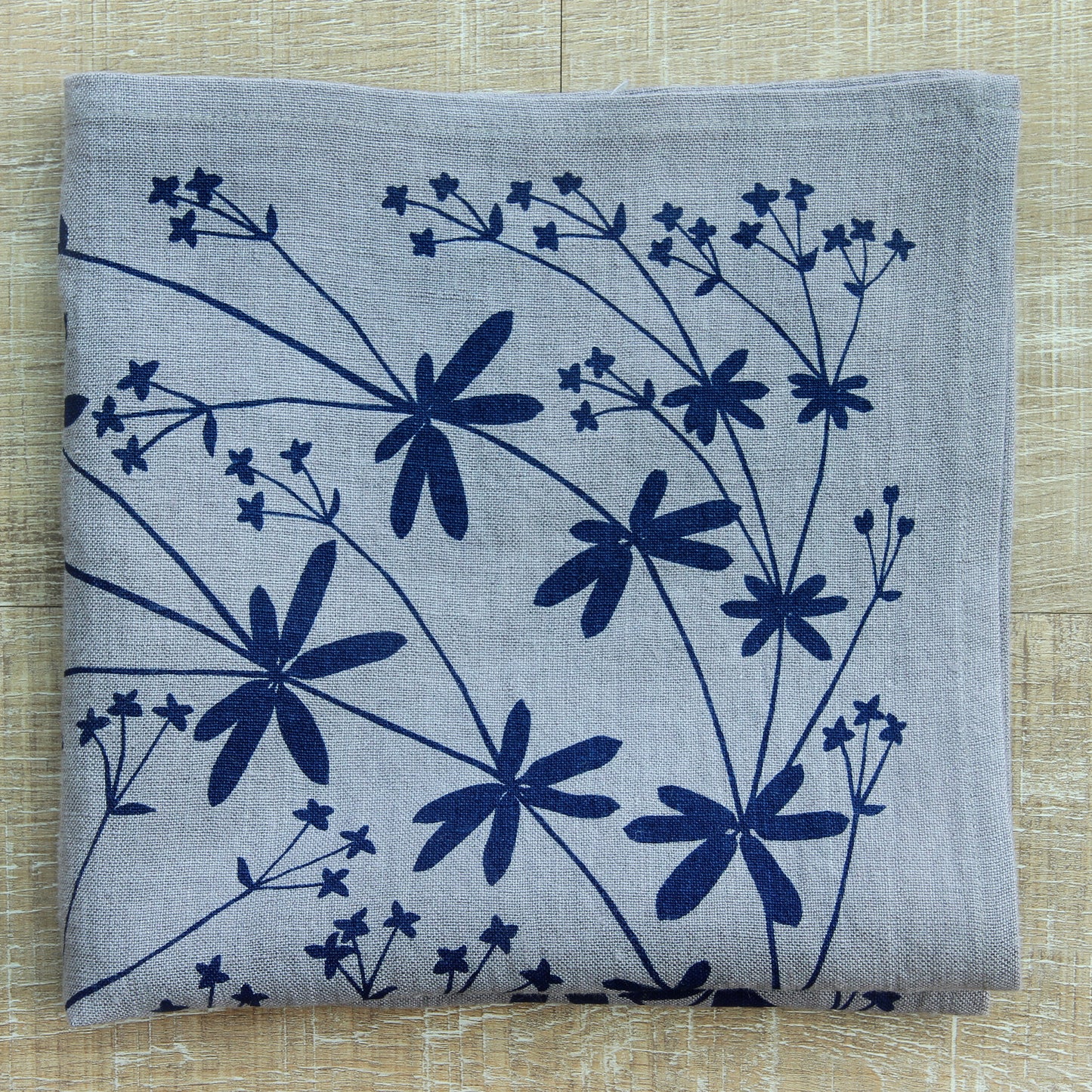 Bedstraw Napkin in Cobalt Blue on Cool Grey Linen