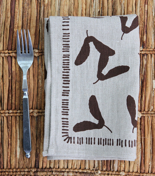 Samara Napkin in Nut on Natural Flax Linen