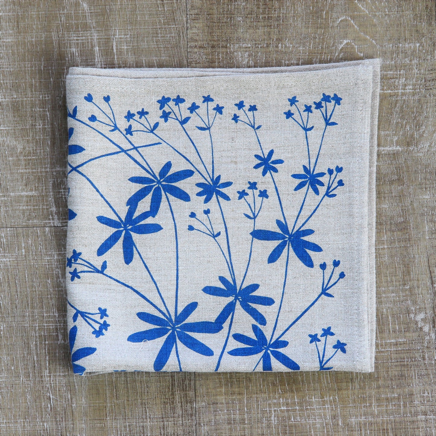 Bedstraw Napkin in Marine on Natural Flax Linen