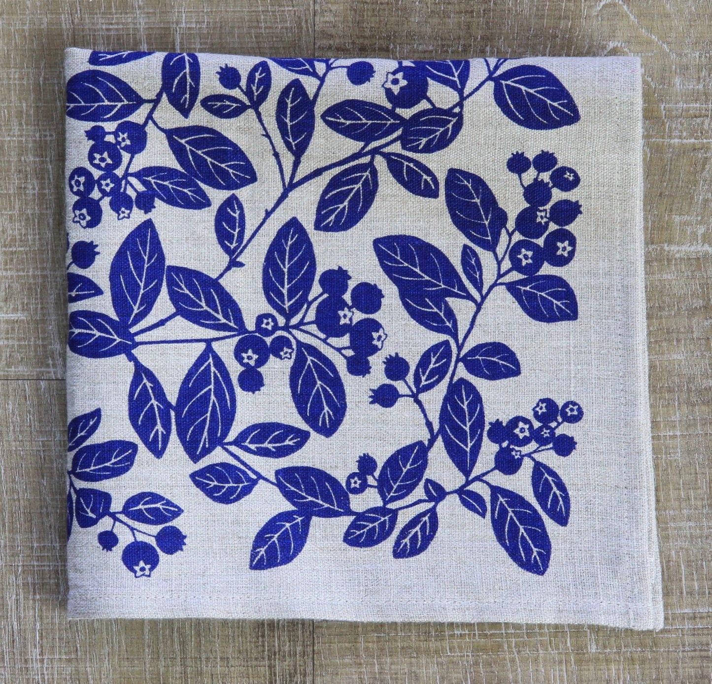 Blueberry Napkin in Blueberry Pie Blue on Natural Flax Linen