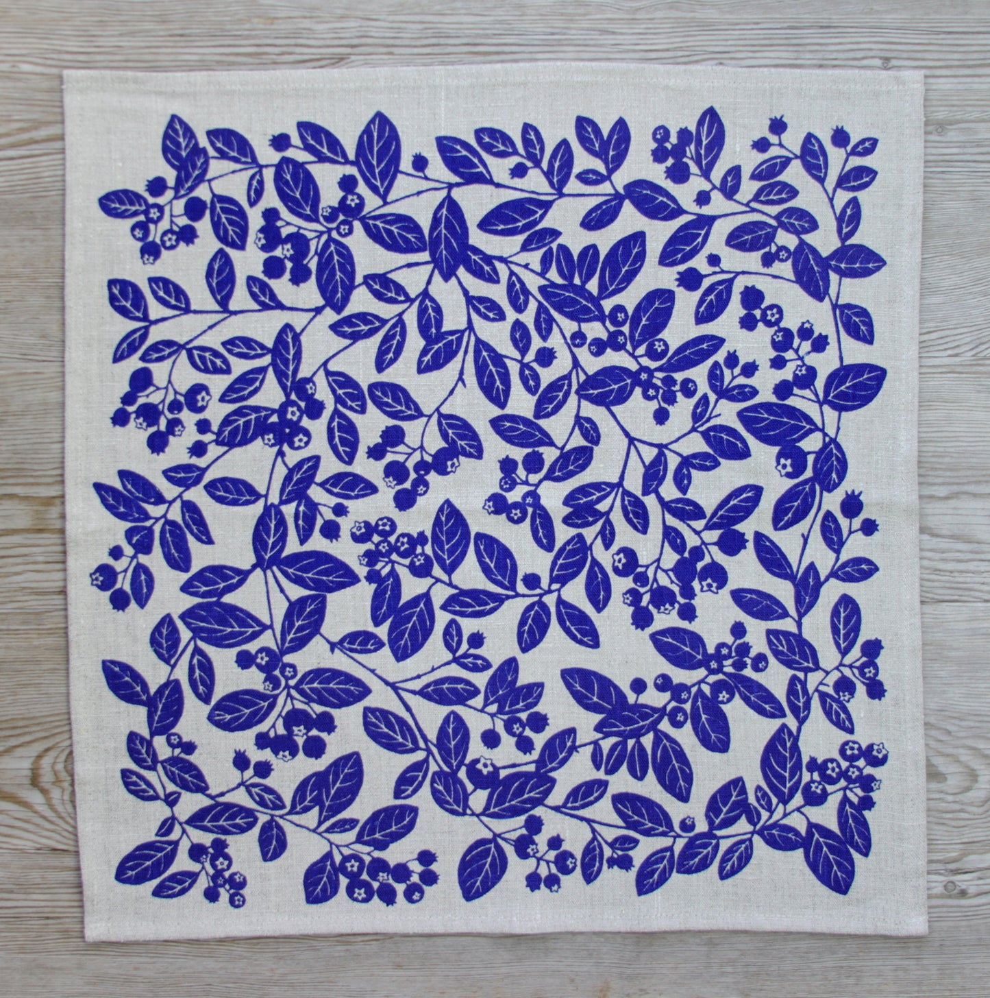 Blueberry Napkin in Blueberry Pie Blue on Natural Flax Linen
