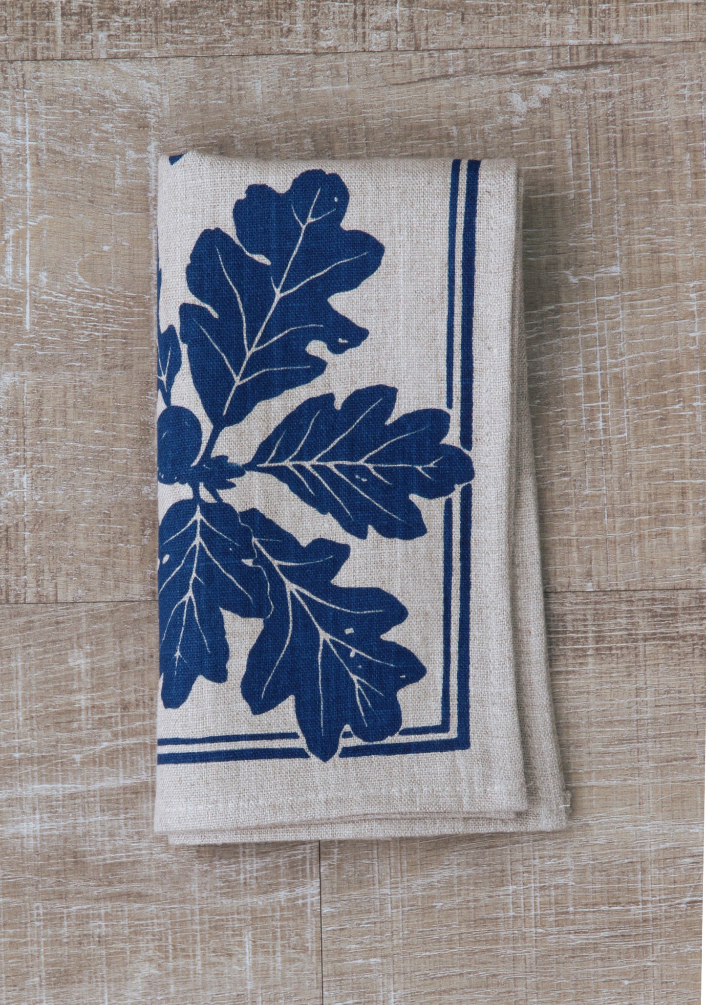 Garry Oak Napkin in Navy on Natural Flax Linen