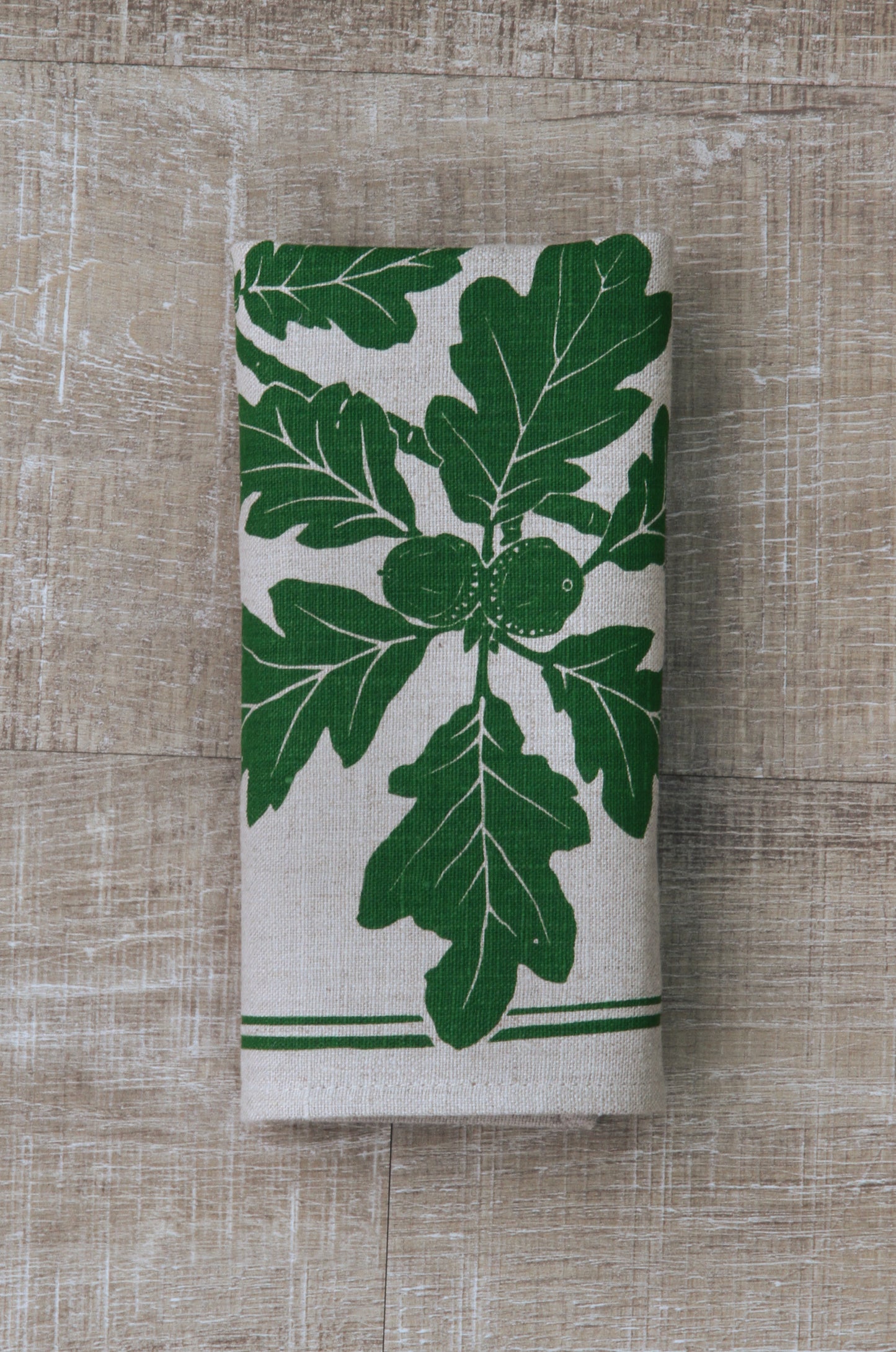 Garry Oak Napkin in Pine Green on Natural Flax Linen