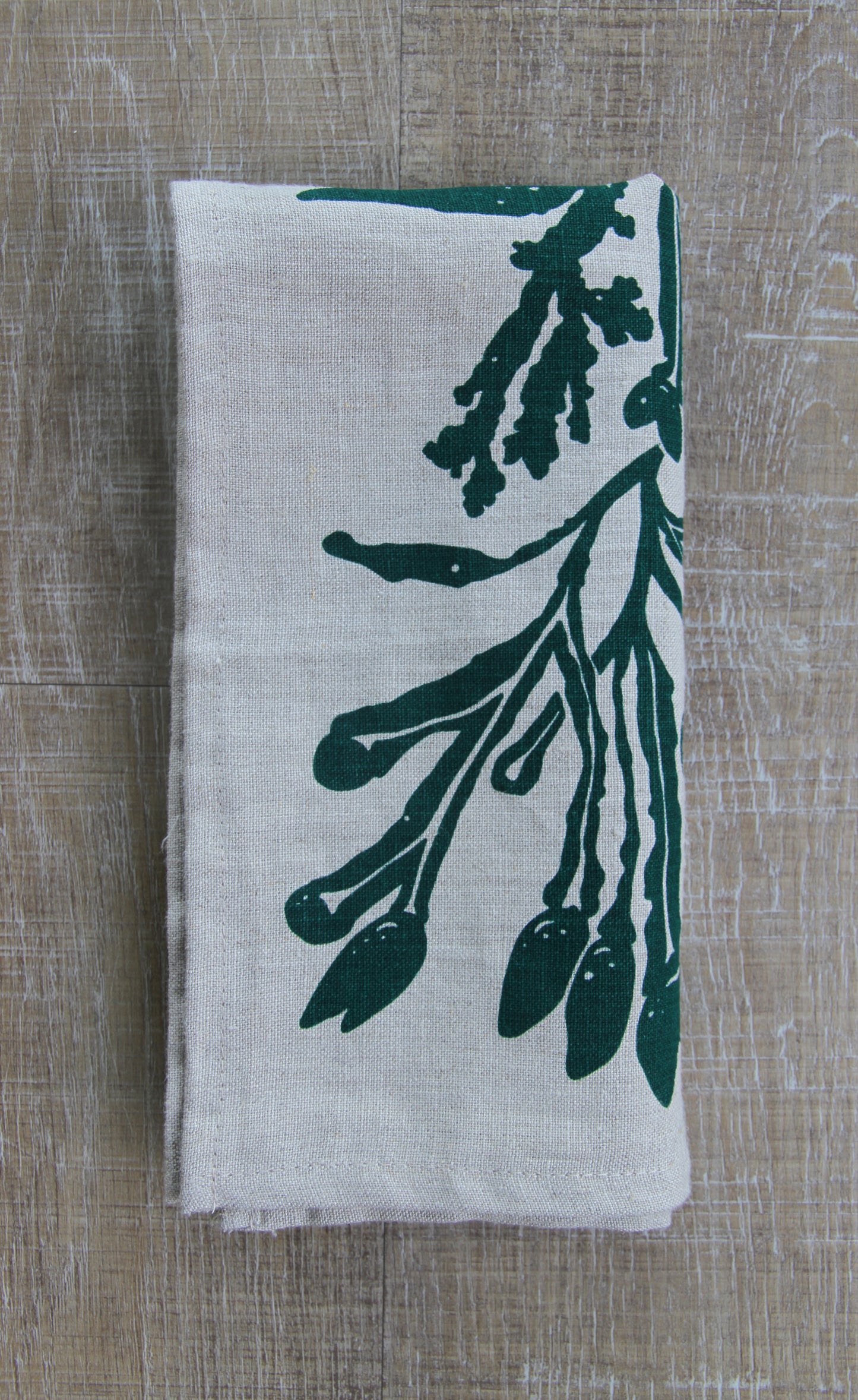 Seaweed Napkin in Hunter on Natural Linen