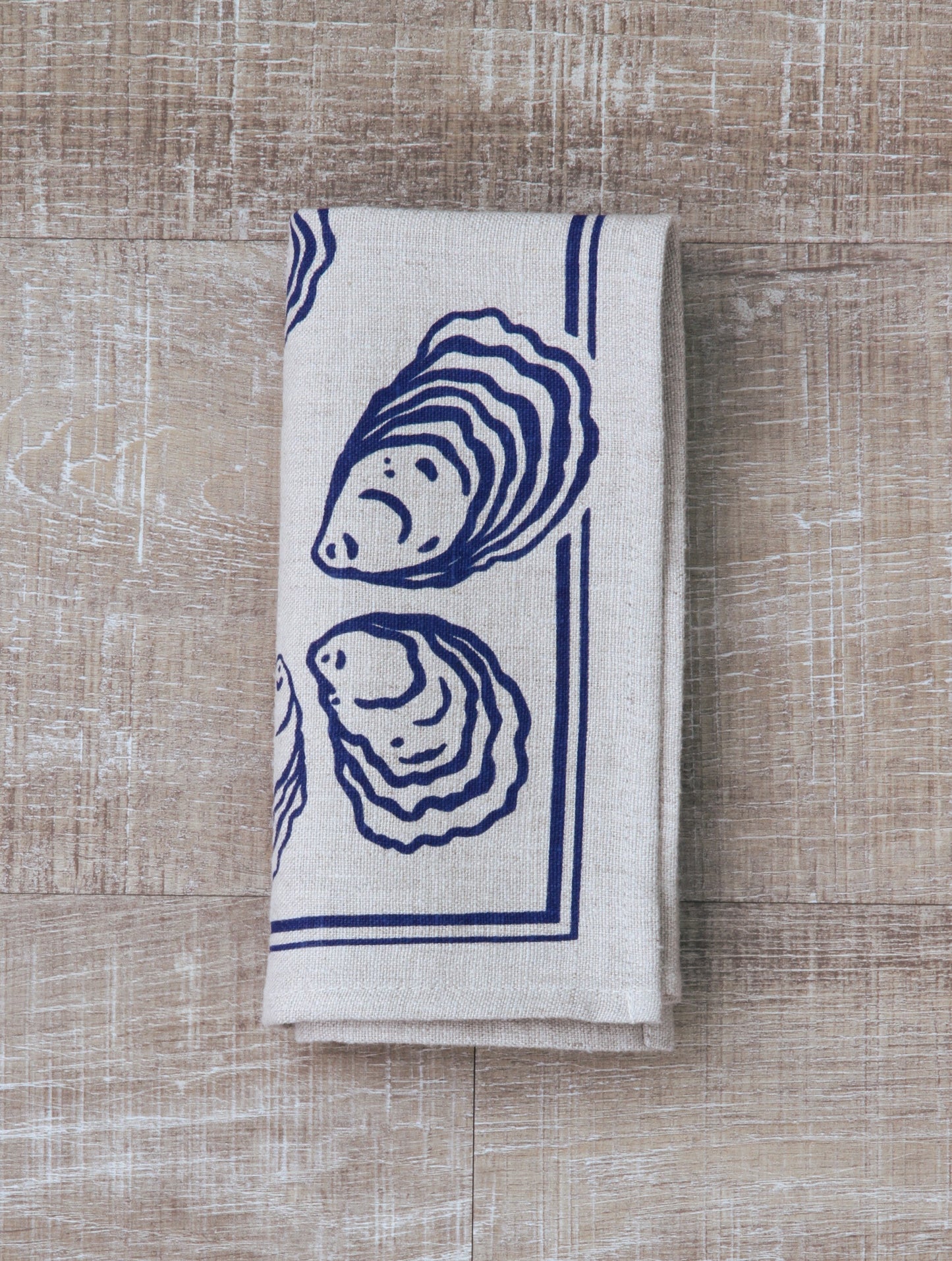 Oyster Napkin in Navy on Natural Flax Linen