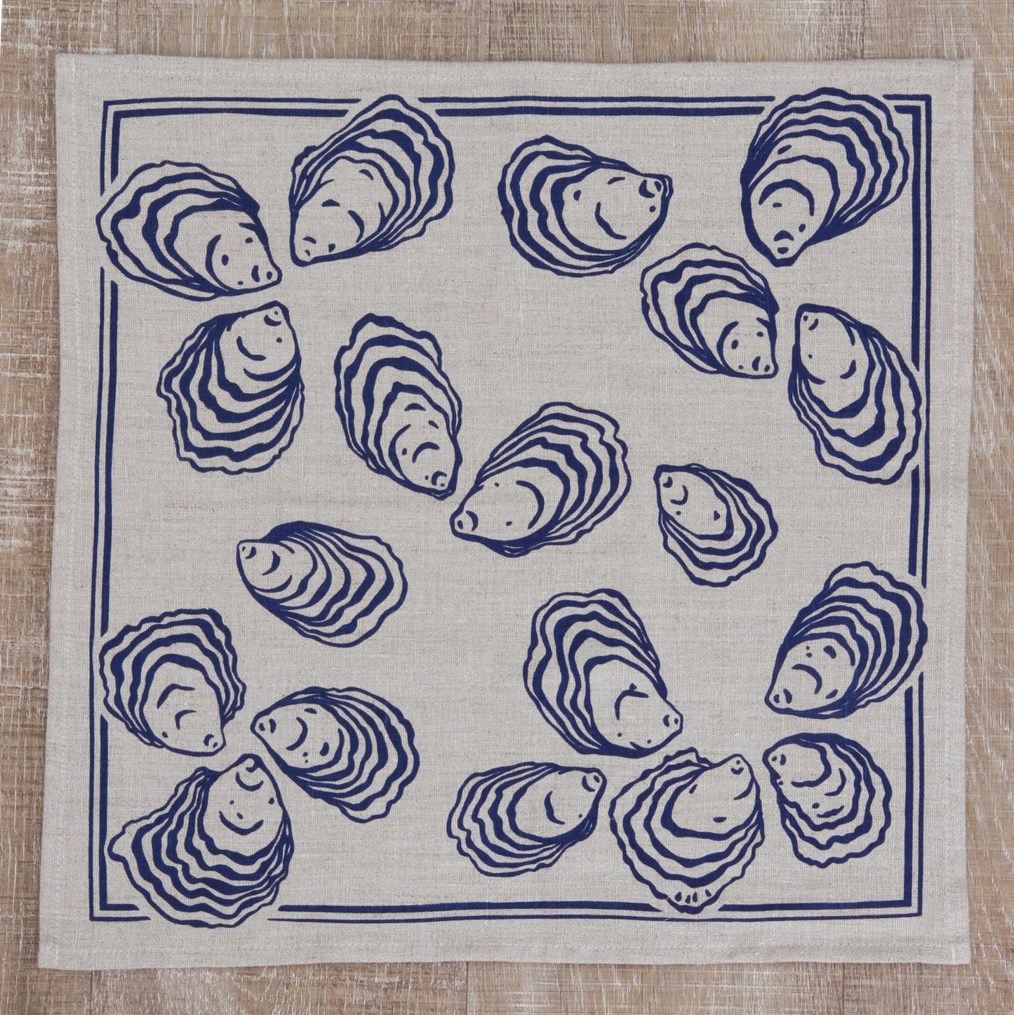Oyster Napkin in Navy on Natural Flax Linen