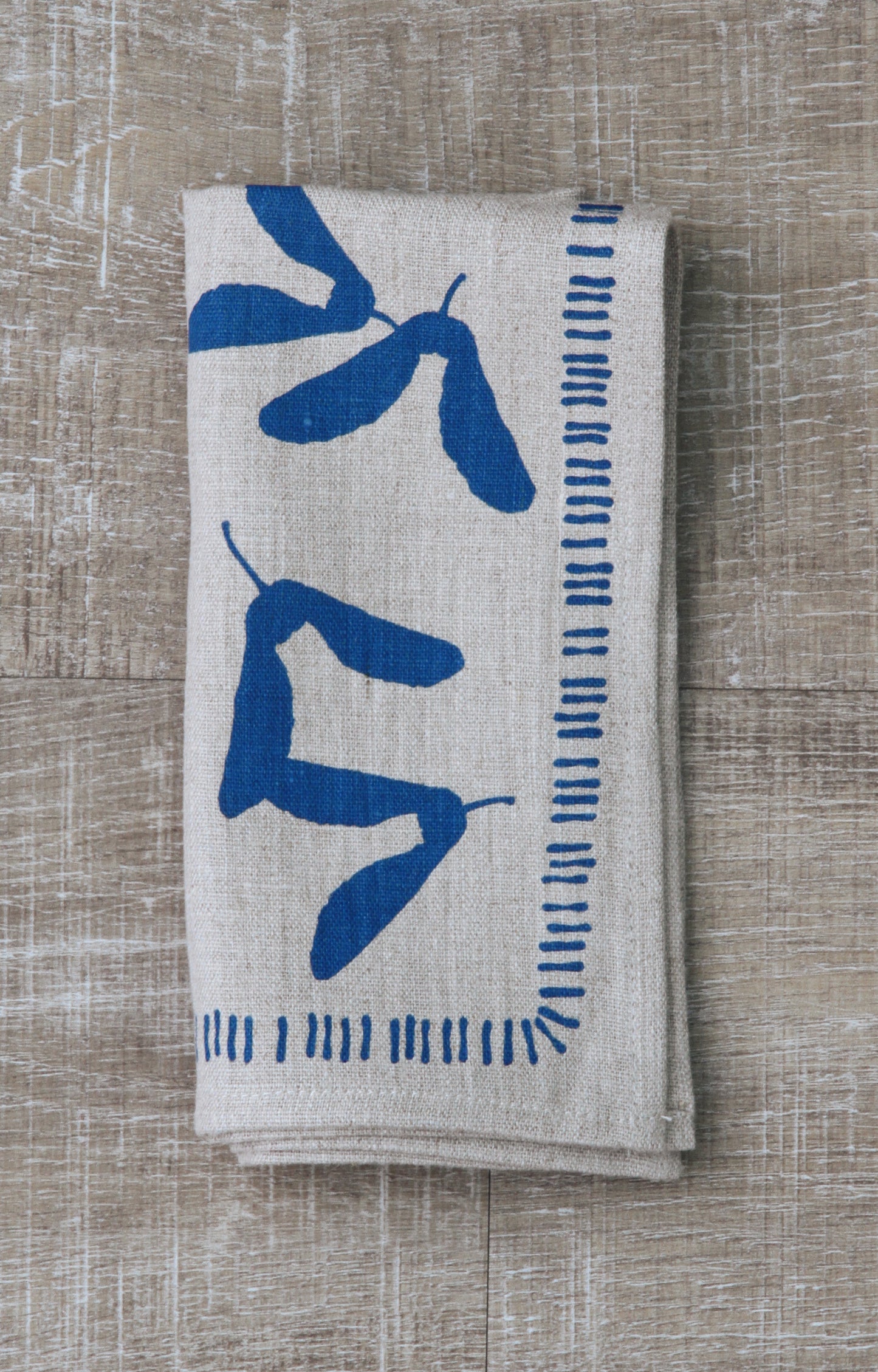 Samara Napkin in Marine on Natural Flax Linen