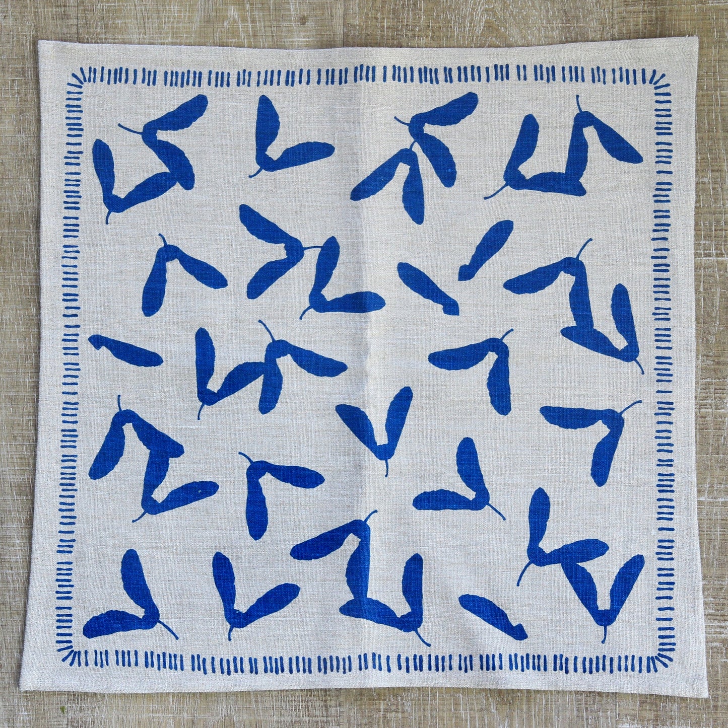 Samara Napkin in Marine on Natural Flax Linen