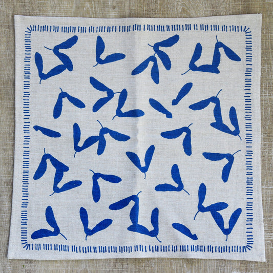 Samara Napkin in Marine on Natural Flax Linen