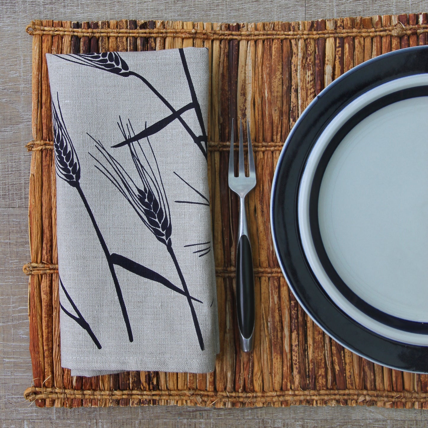 Wheat Napkin in Coal on Natural Linen