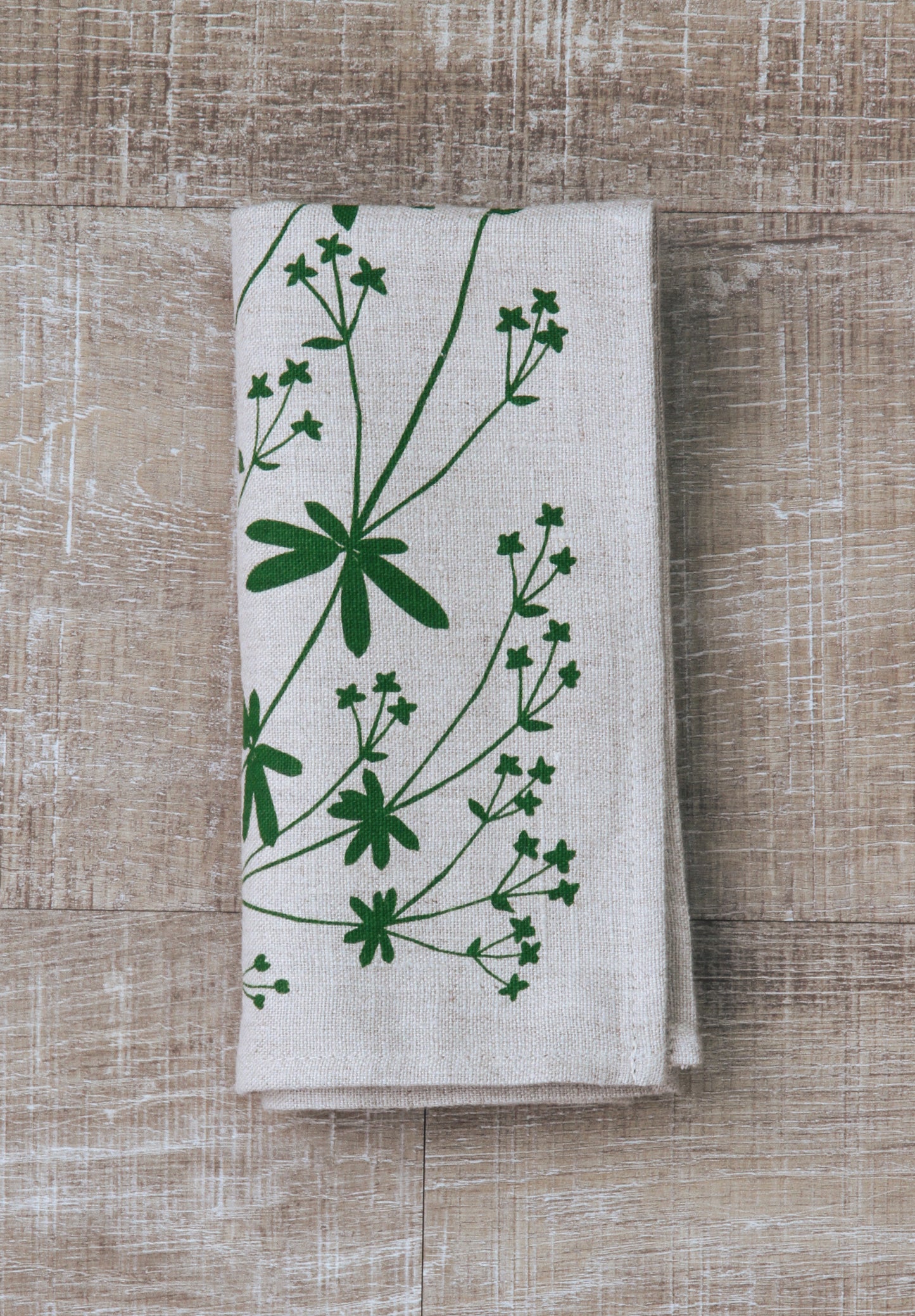 Bedstraw Napkin in Pine Green on Natural Flax Linen