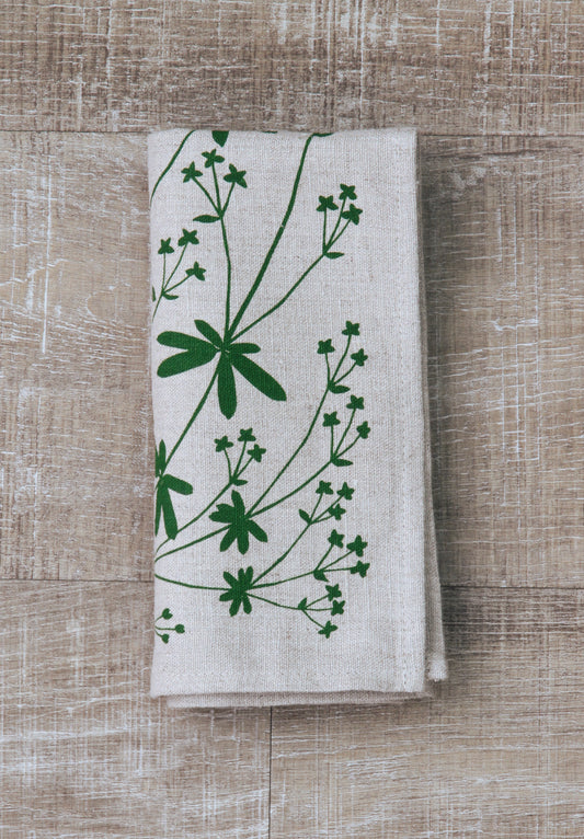 Bedstraw Napkin in Pine Green on Natural Flax Linen