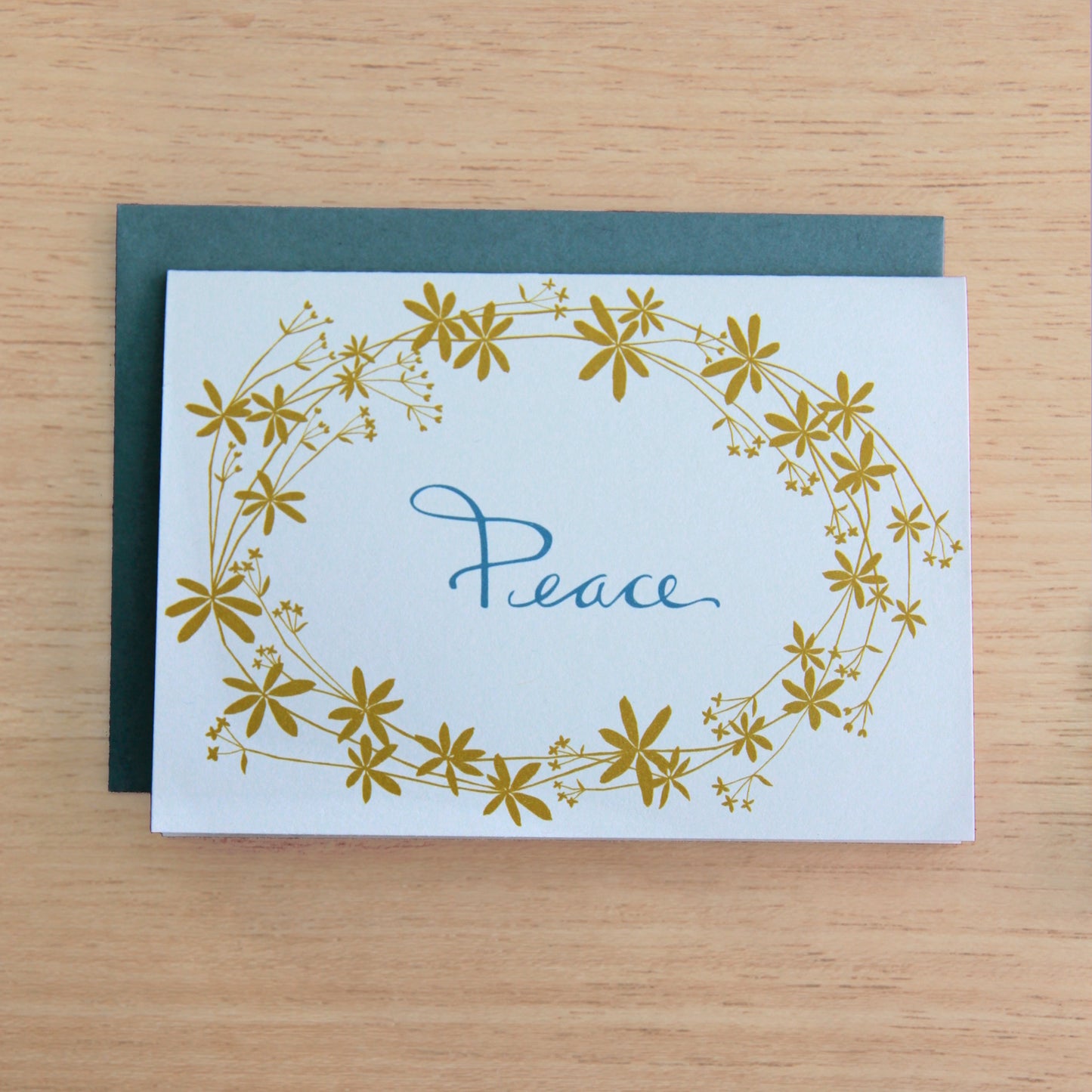6 Bedstraw Peace Notecards in Sea Foam & Gold