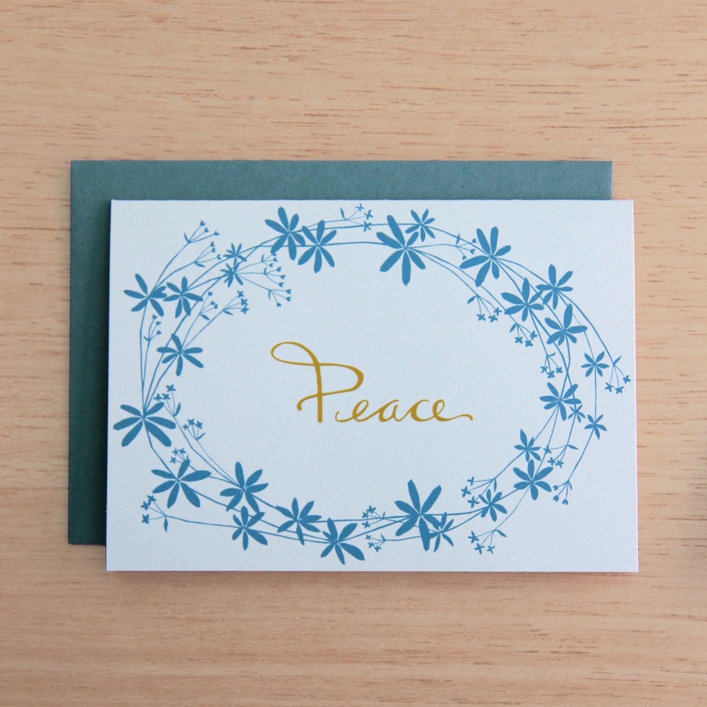 6 Bedstraw Peace Notecards in Sea Foam & Gold