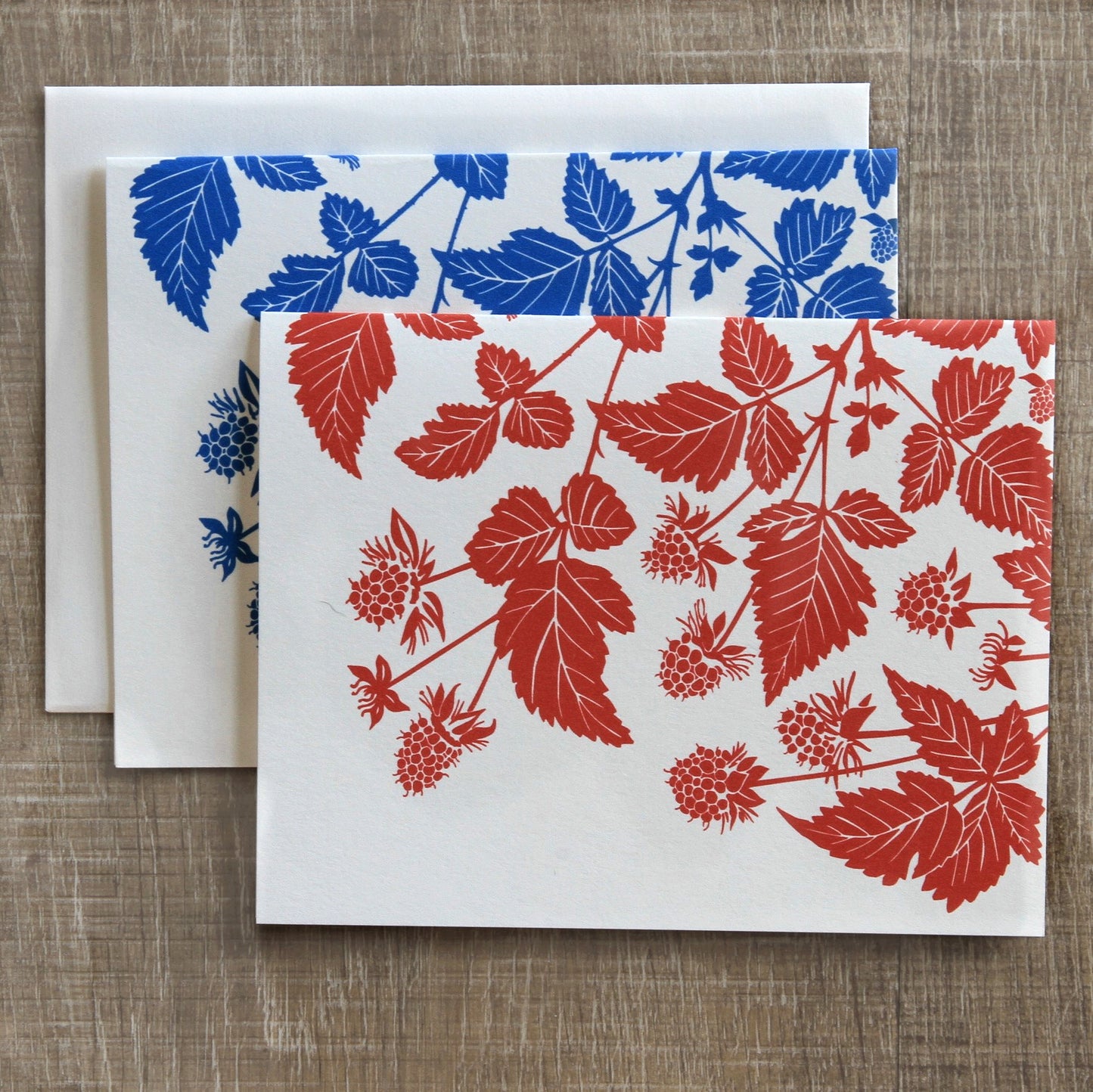 4 Salmonberry Notecards in Berry & Blue