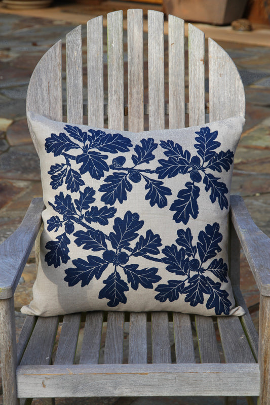 20" Garry Oak Linen Pillow in Deep Blue