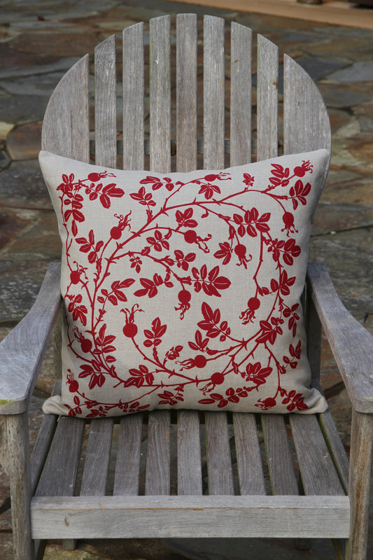 20" Nootka Rosehip Pillow in Rosehip Red