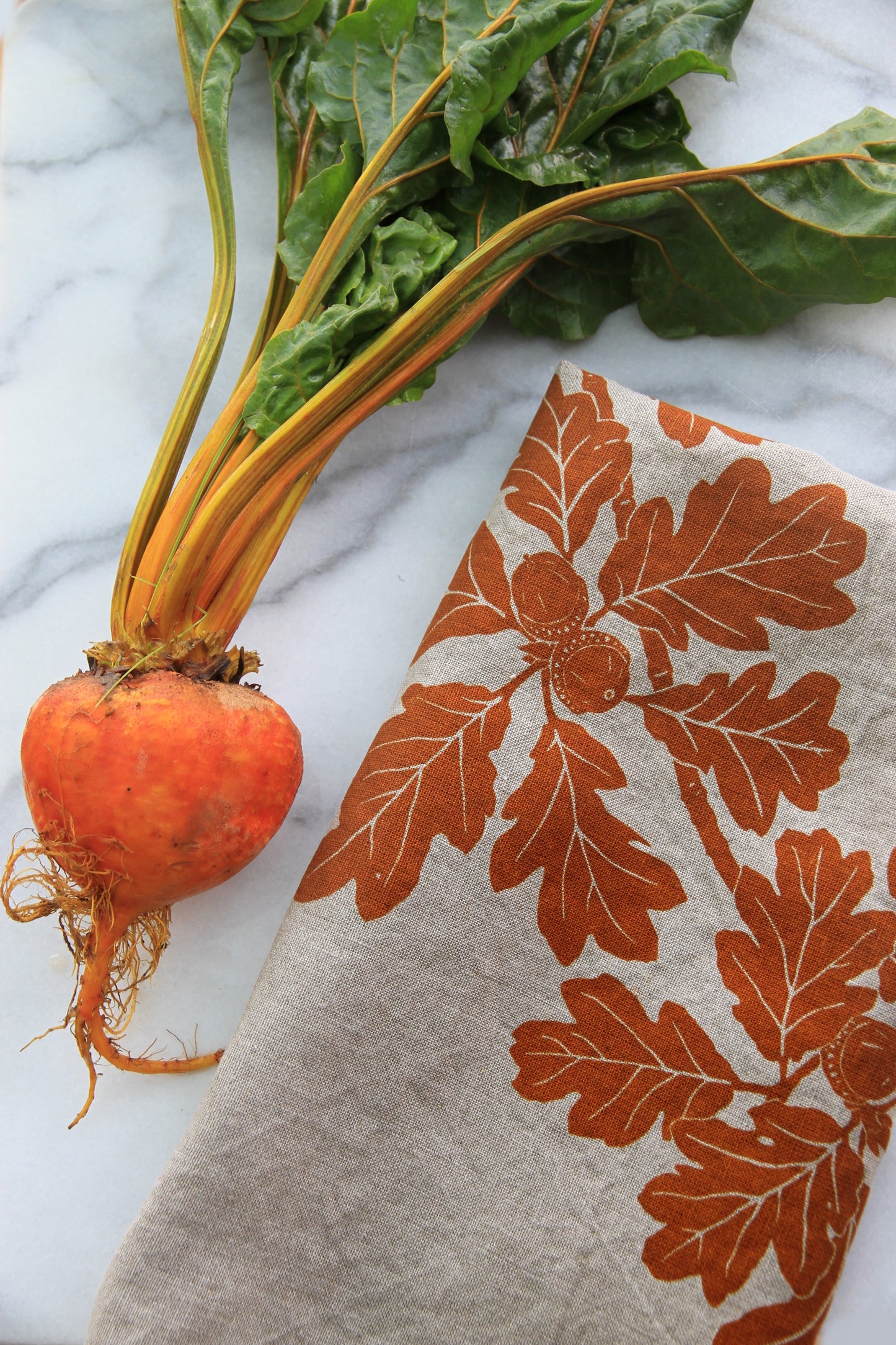 Garry Oak Kitchen Towel in Ochre on Natural Linen