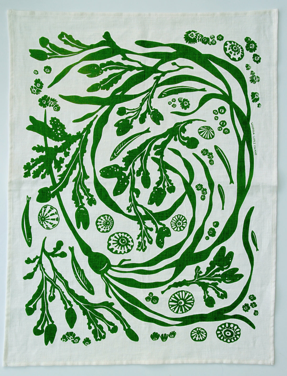 Salish Sea Kitchen Towel in Sprig on White Linen
