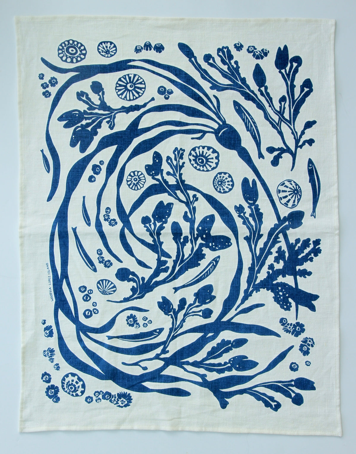 Salish Sea Kitchen Towel in Fog on White Linen