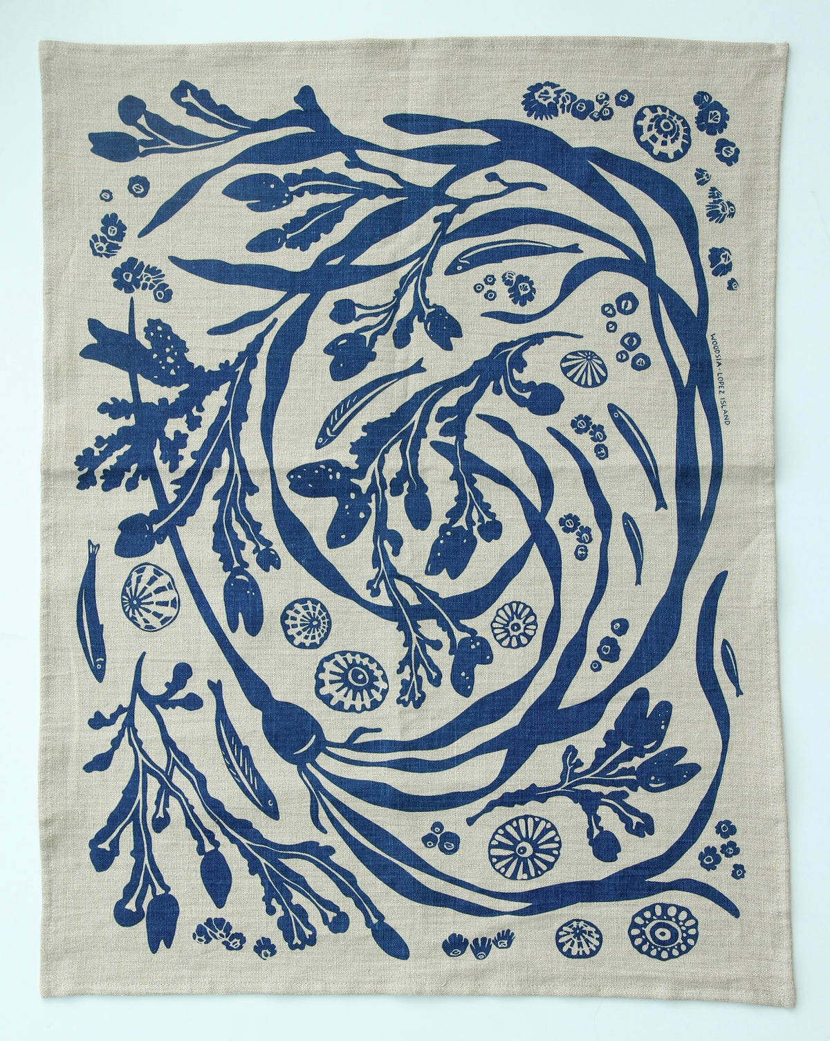 Salish Sea Kitchen Towel in Cove Blue on Natural Linen