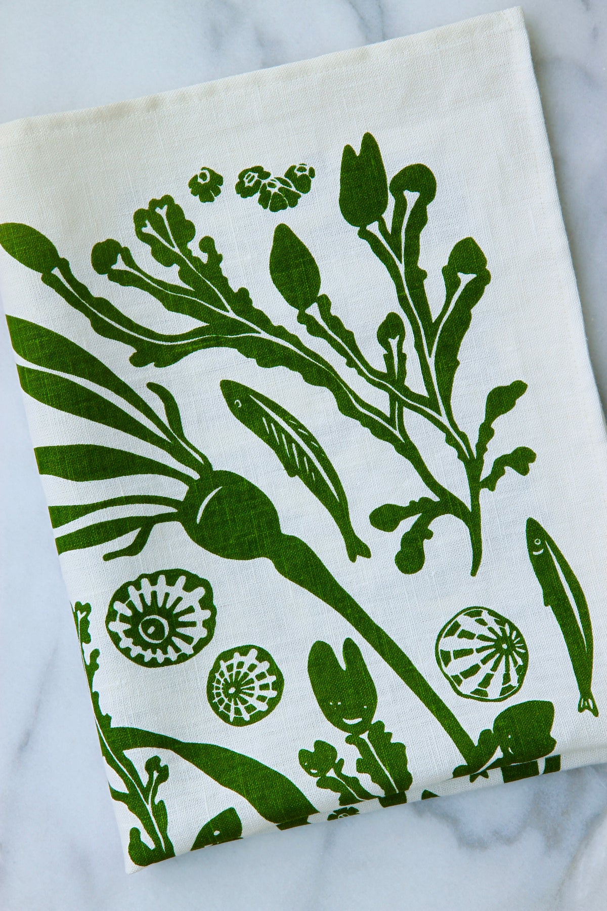 Salish Sea Kitchen Towel in Sprig on White Linen
