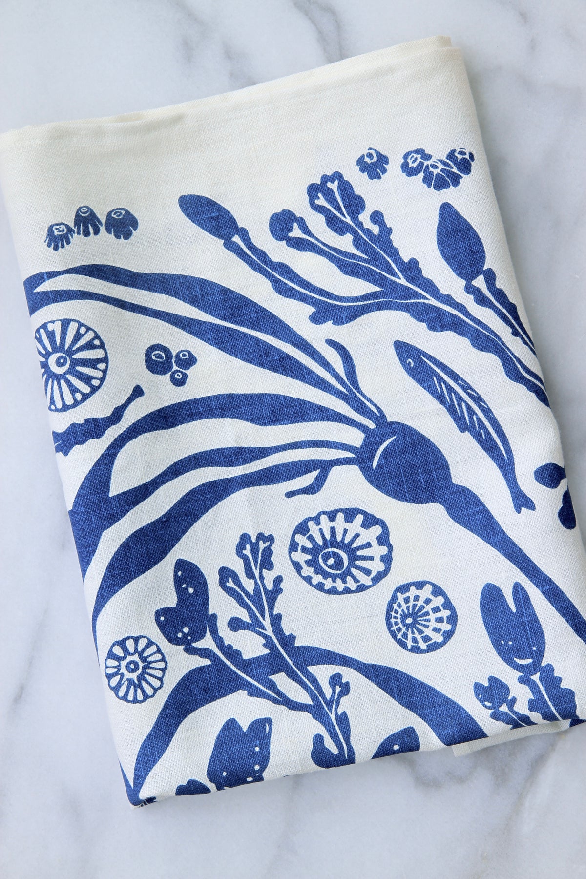 Salish Sea Kitchen Towel in Fog on White Linen