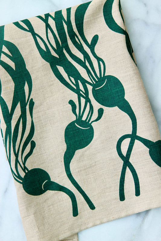 Kelp Kitchen Towel in Hunter on Natural Linen