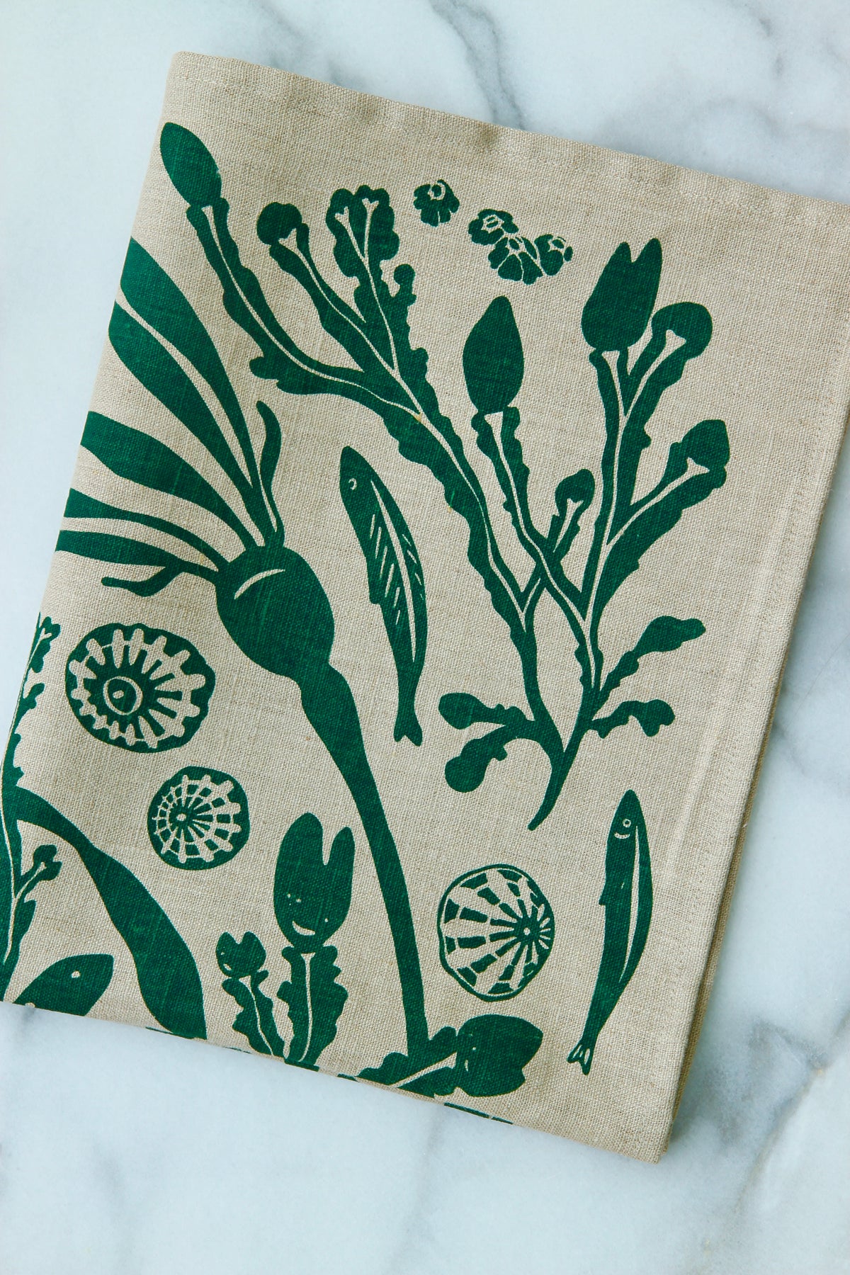 Salish Sea Kitchen Towel in Hunter on Natural Linen