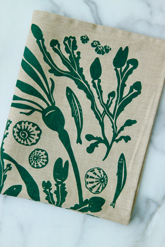 Salish Sea Kitchen Towel in Hunter on Natural Linen