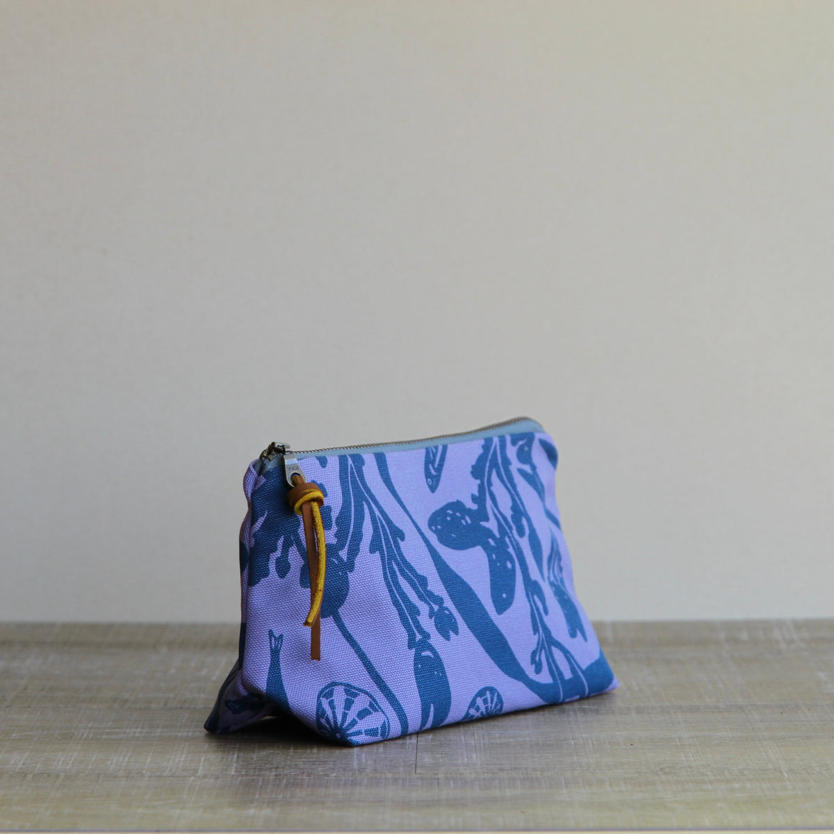 Canvas Supply Pouch - 8" Salish Sea Life in Blue on Lupin Canvas