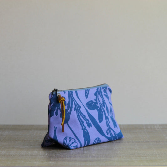Canvas Supply Pouch - 8" Salish Sea Life in Blue on Lupin Canvas
