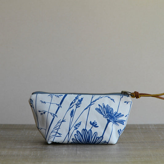 Canvas Supply Pouch - 8" Wild Daisy in Bluebell on Stone Canvas