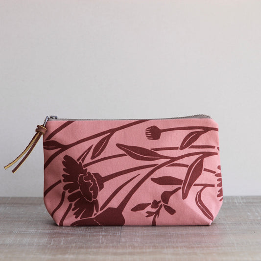 Canvas Supply Pouch - 9" Wild Daisy on Vintage Rose Canvas