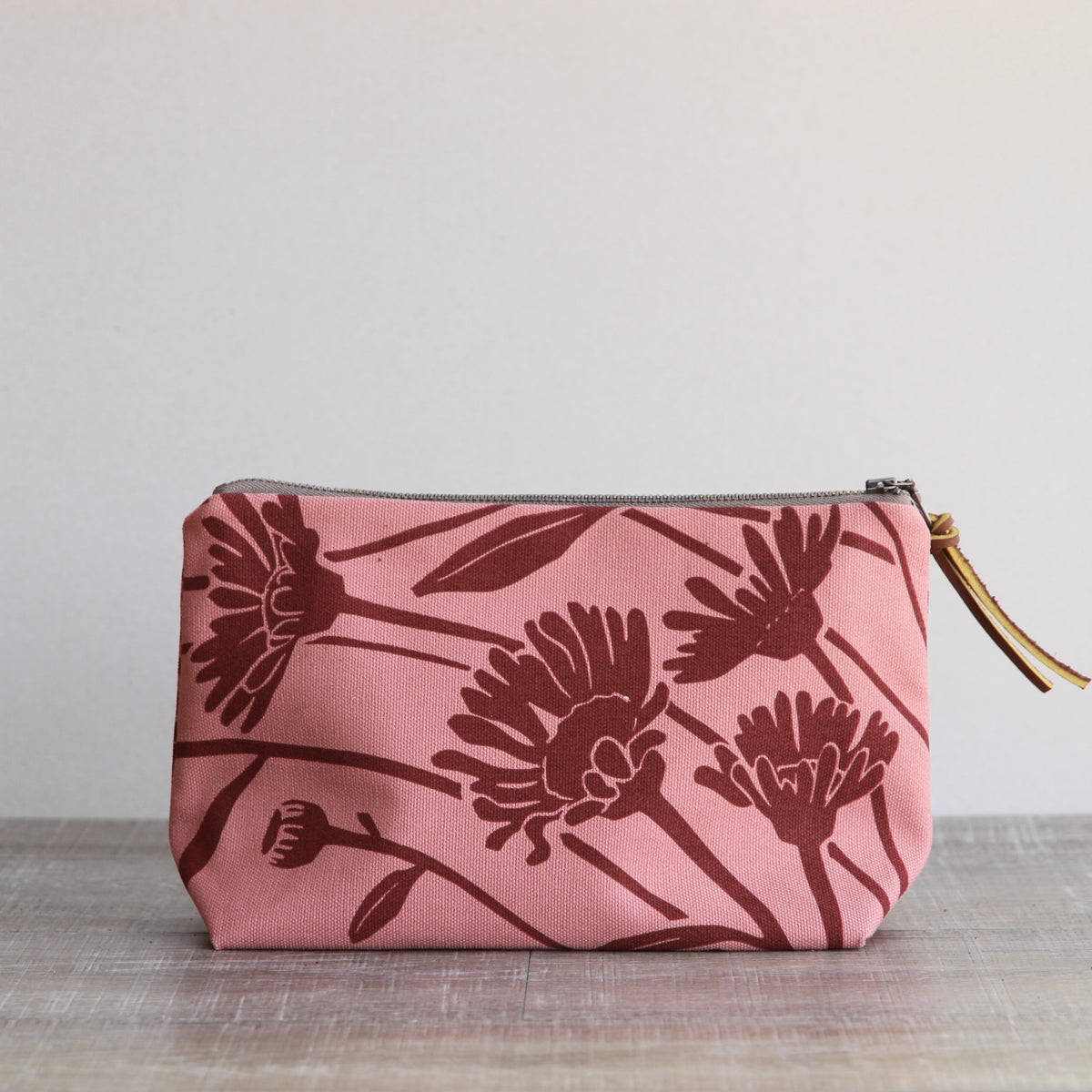 Canvas Supply Pouch - 9" Wild Daisy on Vintage Rose Canvas