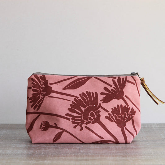 Canvas Supply Pouch - 9" Wild Daisy on Vintage Rose Canvas
