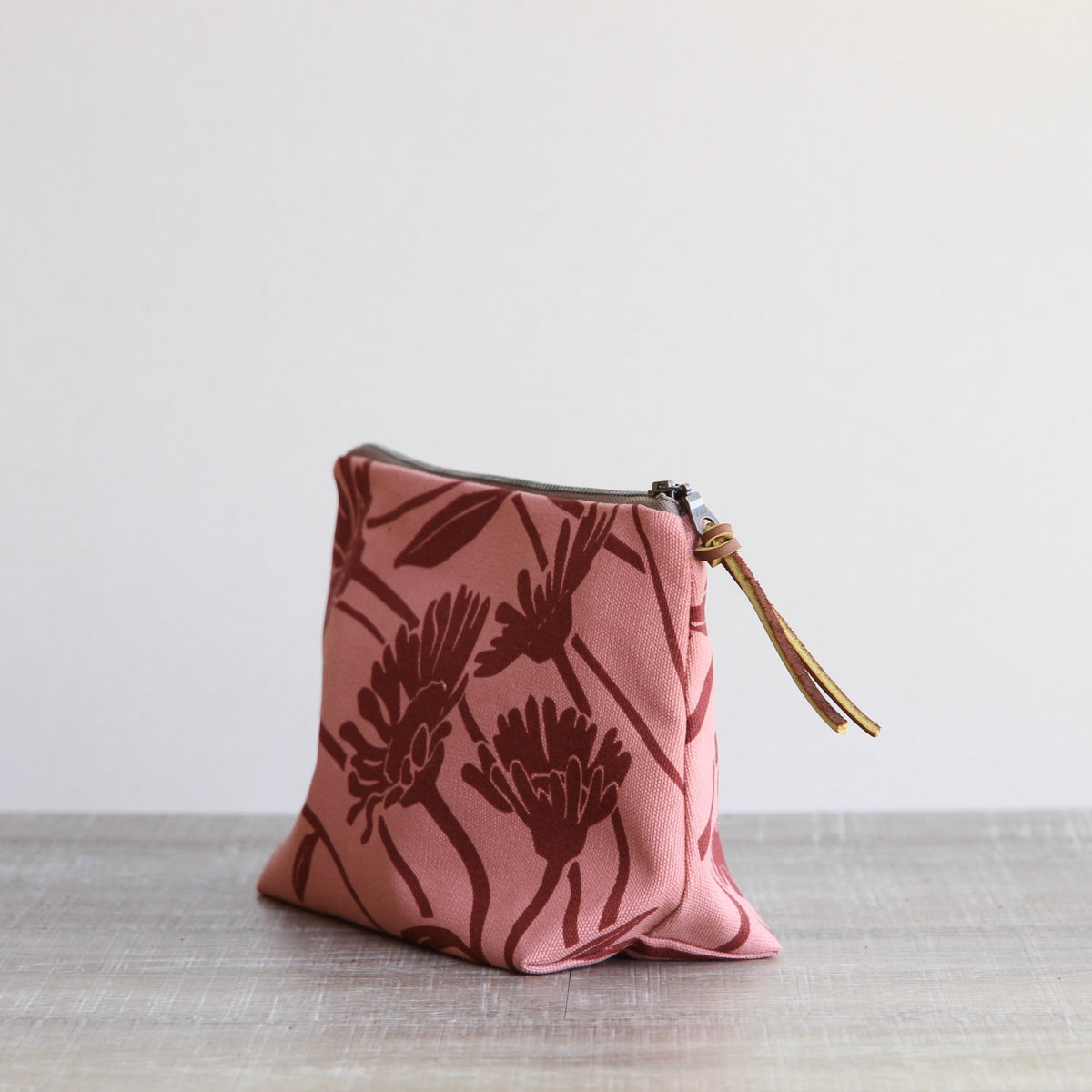 Canvas Supply Pouch - 9" Wild Daisy on Vintage Rose Canvas