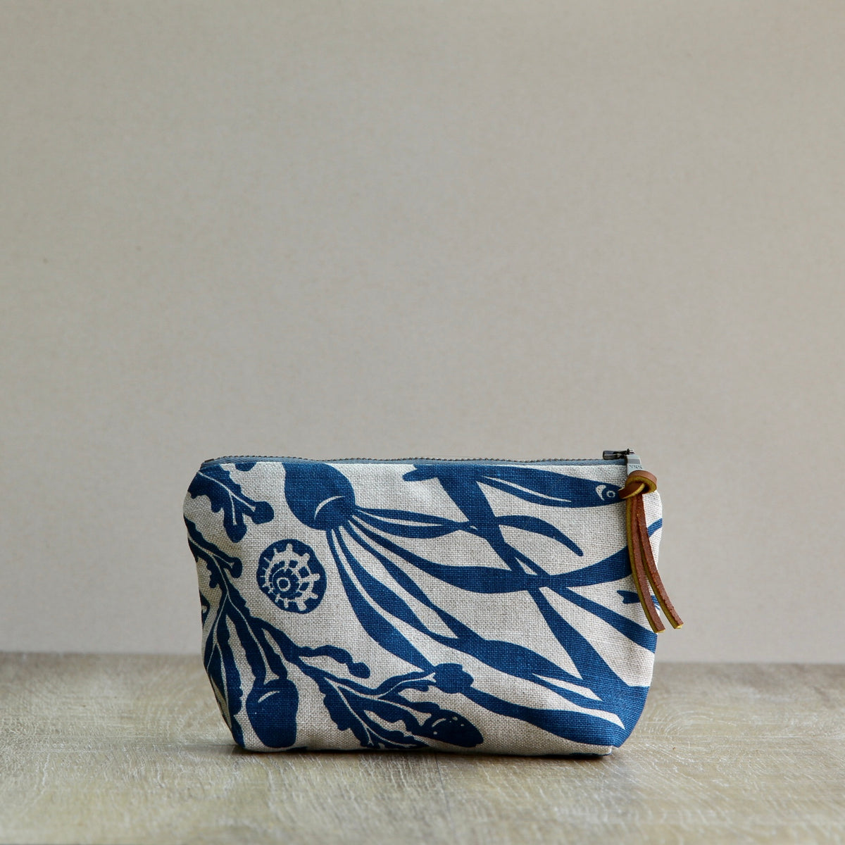 Linen Slim Pouch - 7" - Salish Sealife in Sea Blue