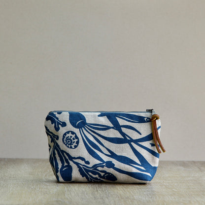 Linen Slim Pouch - 7" - Salish Sealife in Sea Blue